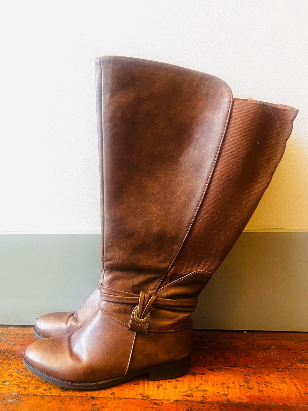 Extra Wide Calf Tall Brown Boots w/ Zipper - Riding Boots - Fall - Plus Size